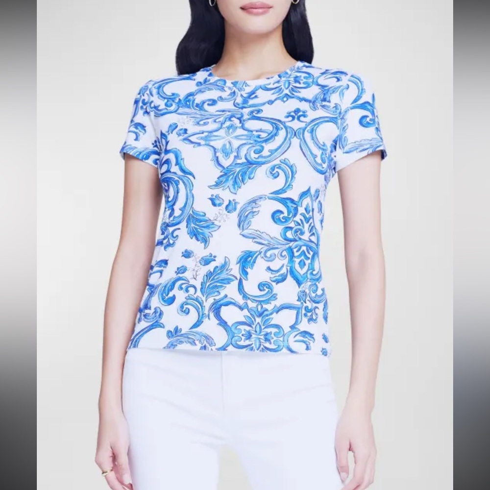 L'Agence Ressie Printed Short Sleeve Crewneck Tee